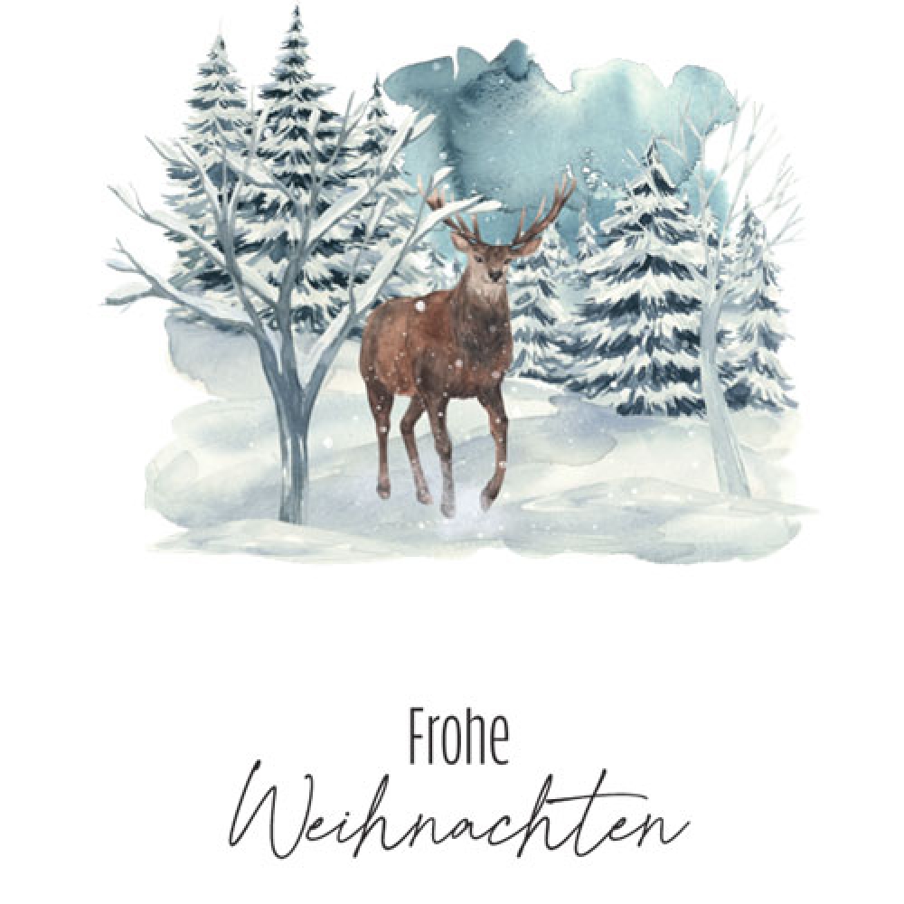 Spruch Frohes Fest mit Hirsch im Wald